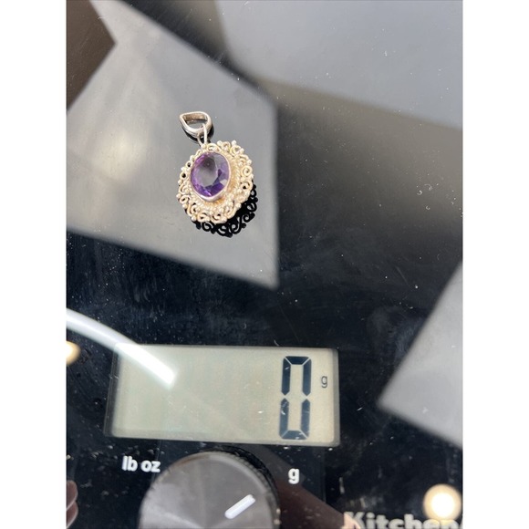 Amethyst Pendant Silver Oval Round Ornate Delicate‎ Purple Gift Classic - Picture 3 of 5